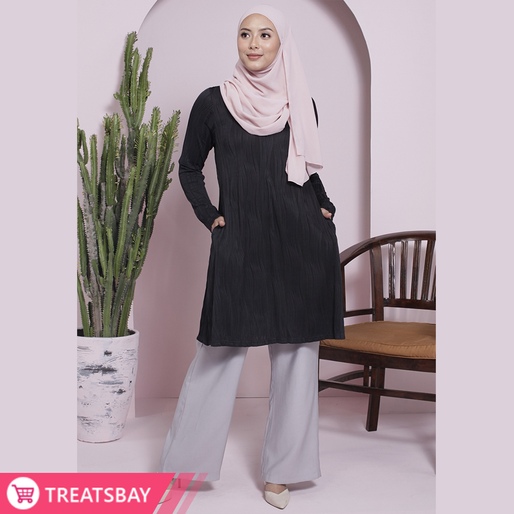 Ironless Textured Tunic Muslimah (Black)