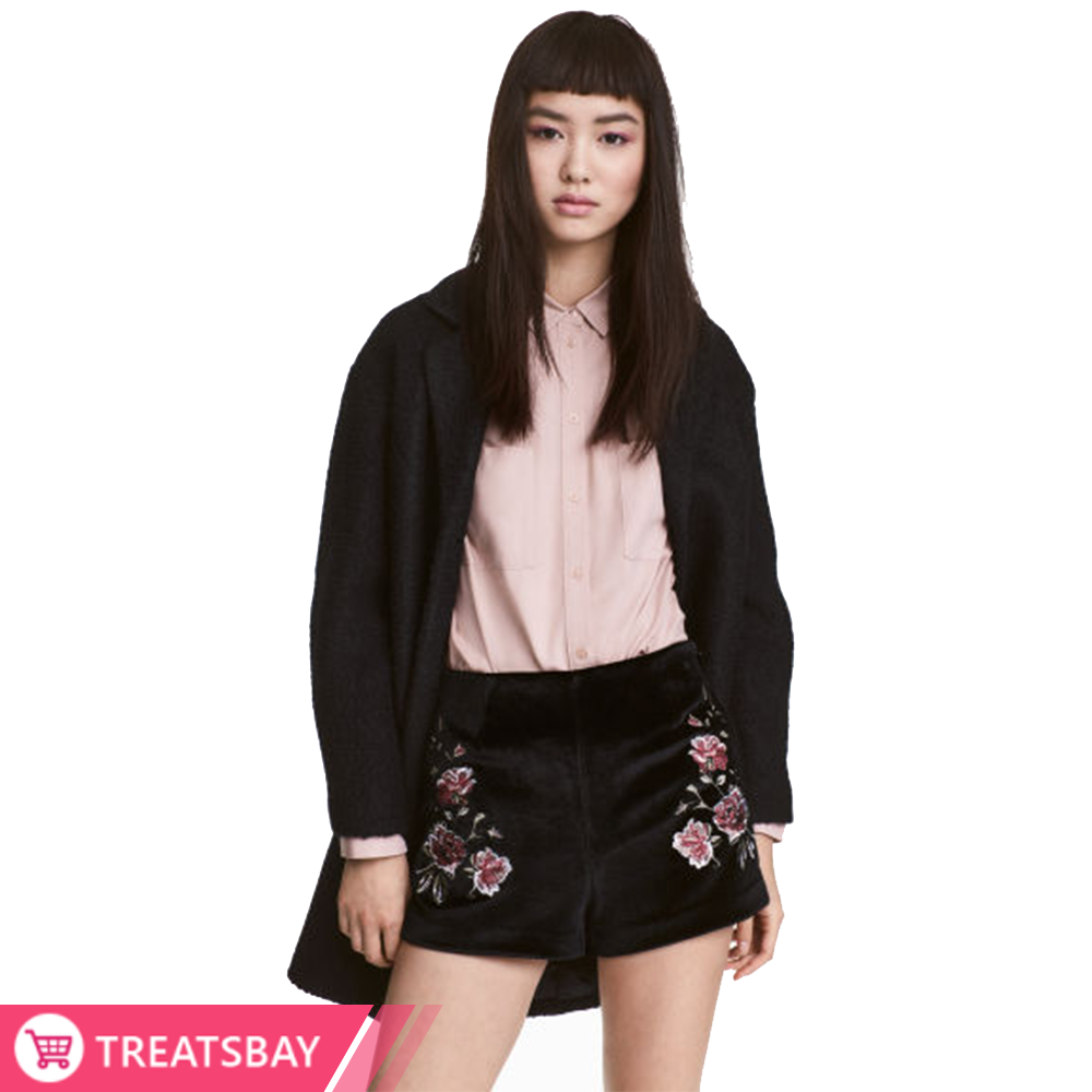 Embroidered Velvet Shorts