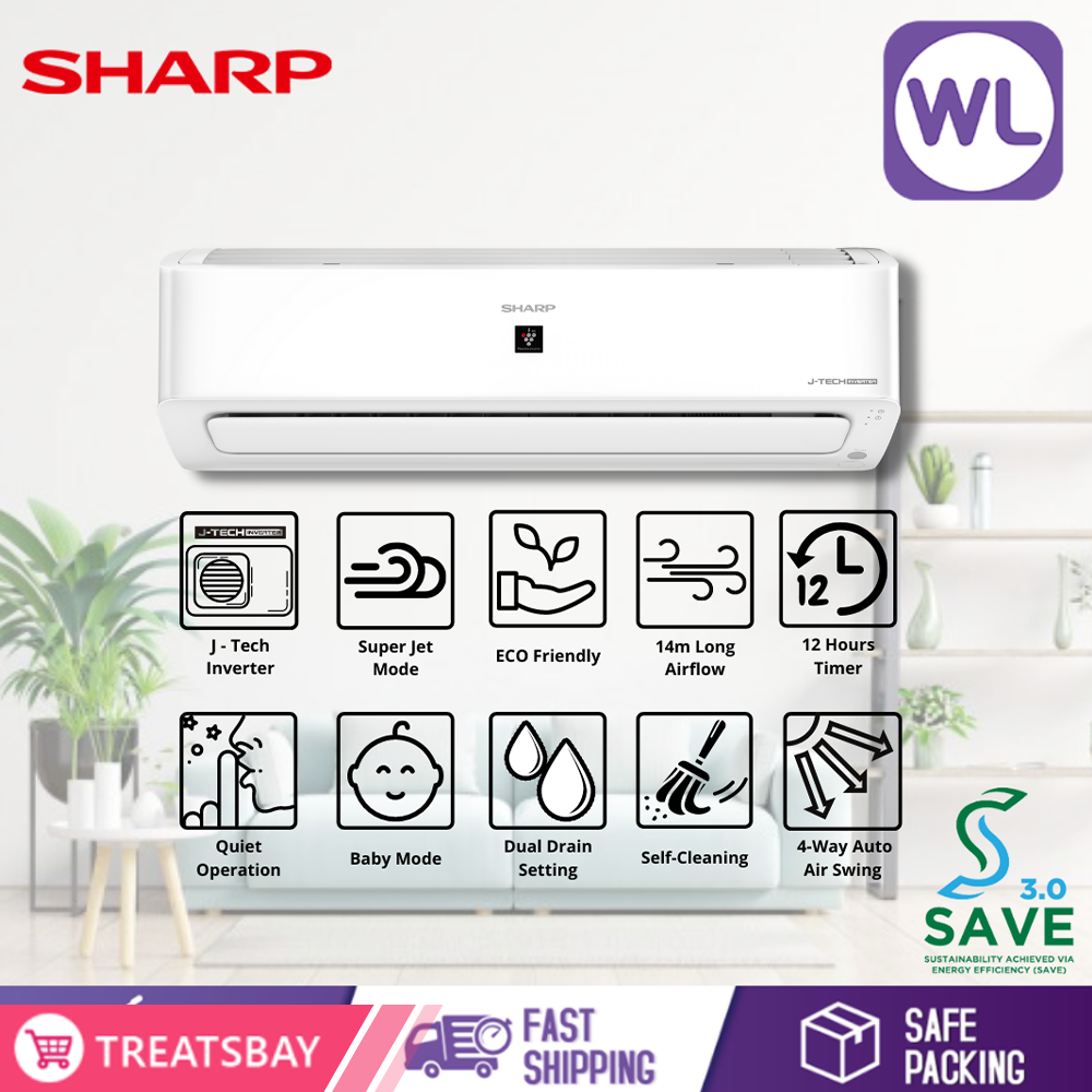 SHARP AIR CONDITIONER PLAMACLSUTER J-TECH INVERTER 2.0HP AHXP18YMD