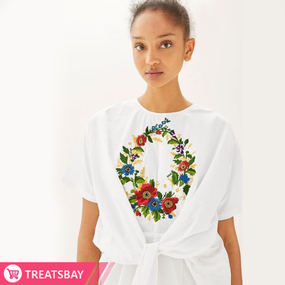 Embroidered Knot Top
