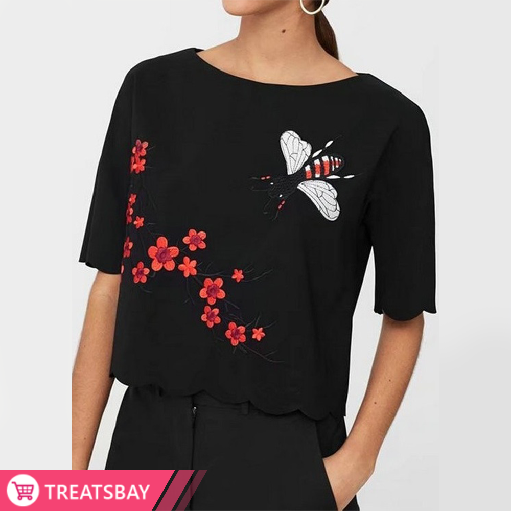 Embroidered Top With Scallop Edge