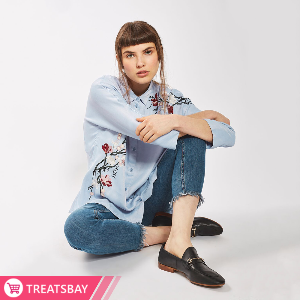 Dolman Embroidered Button Shirt