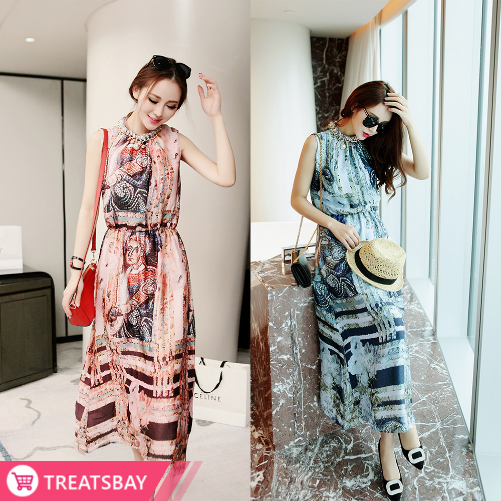 Printed Sleeveless Long Dress