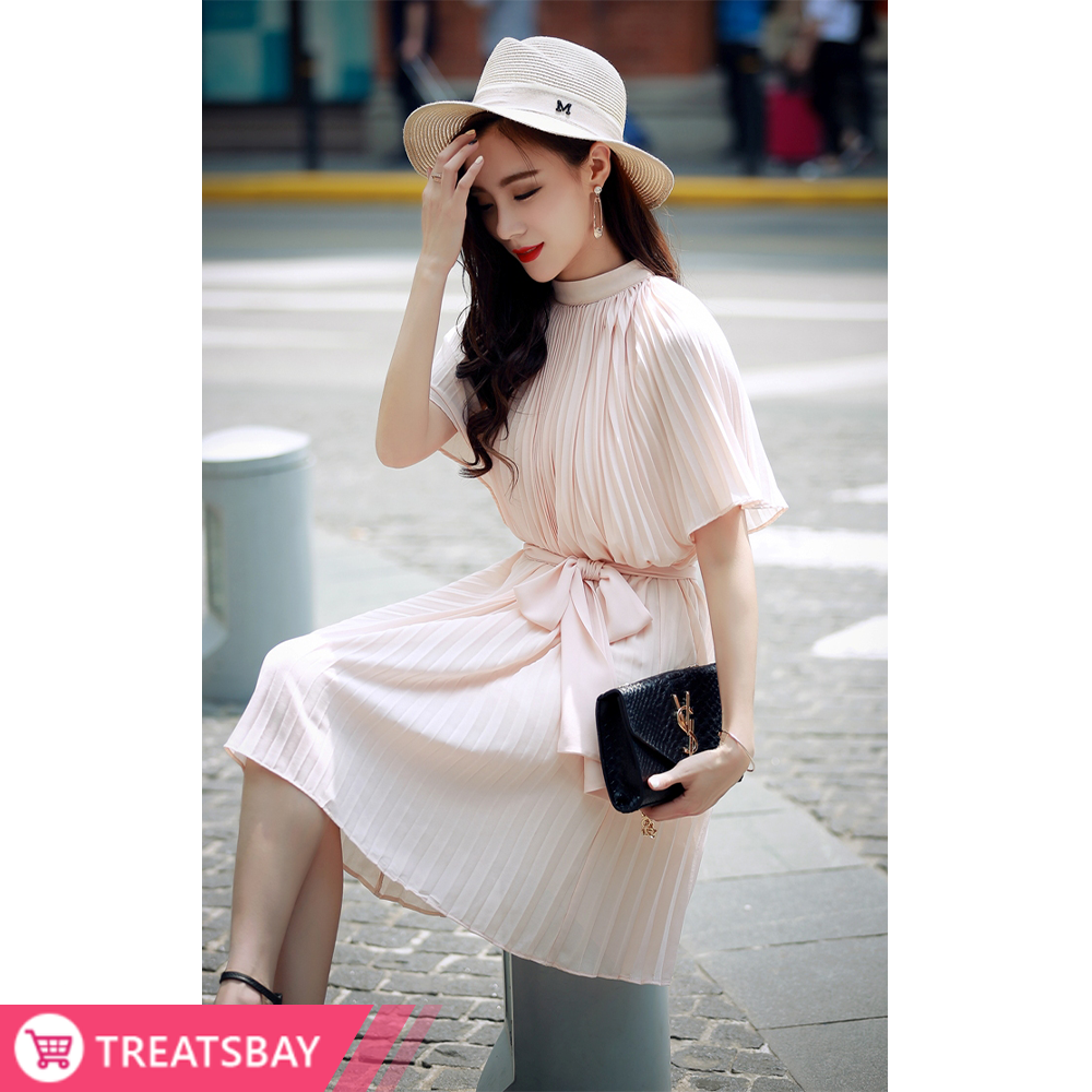 Pleated Dress With Sash