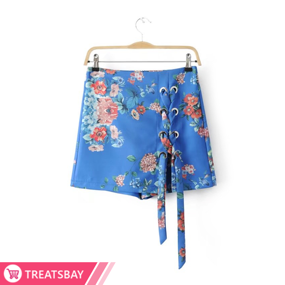 Lace Up Floral Skorts