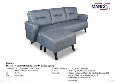 3+1 Stool Fabric Sofa Set With Zig Zag Spring Dark Grey (No: AS-2002L-DB)