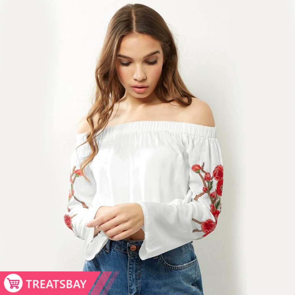 Off Shoulder Embroidered Top