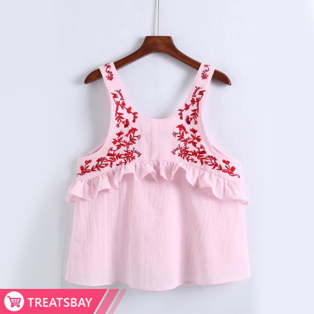 Embroidered Frilled Top