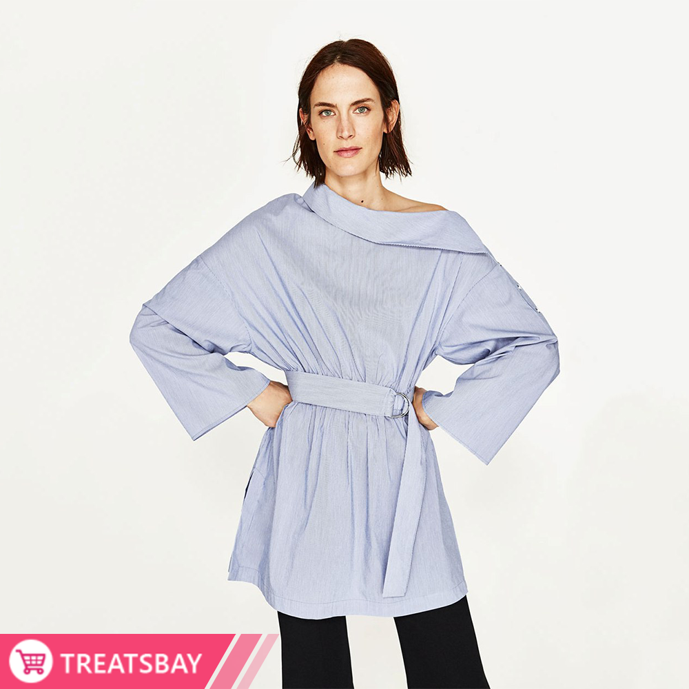 Snap Button Slash Neck Blouse