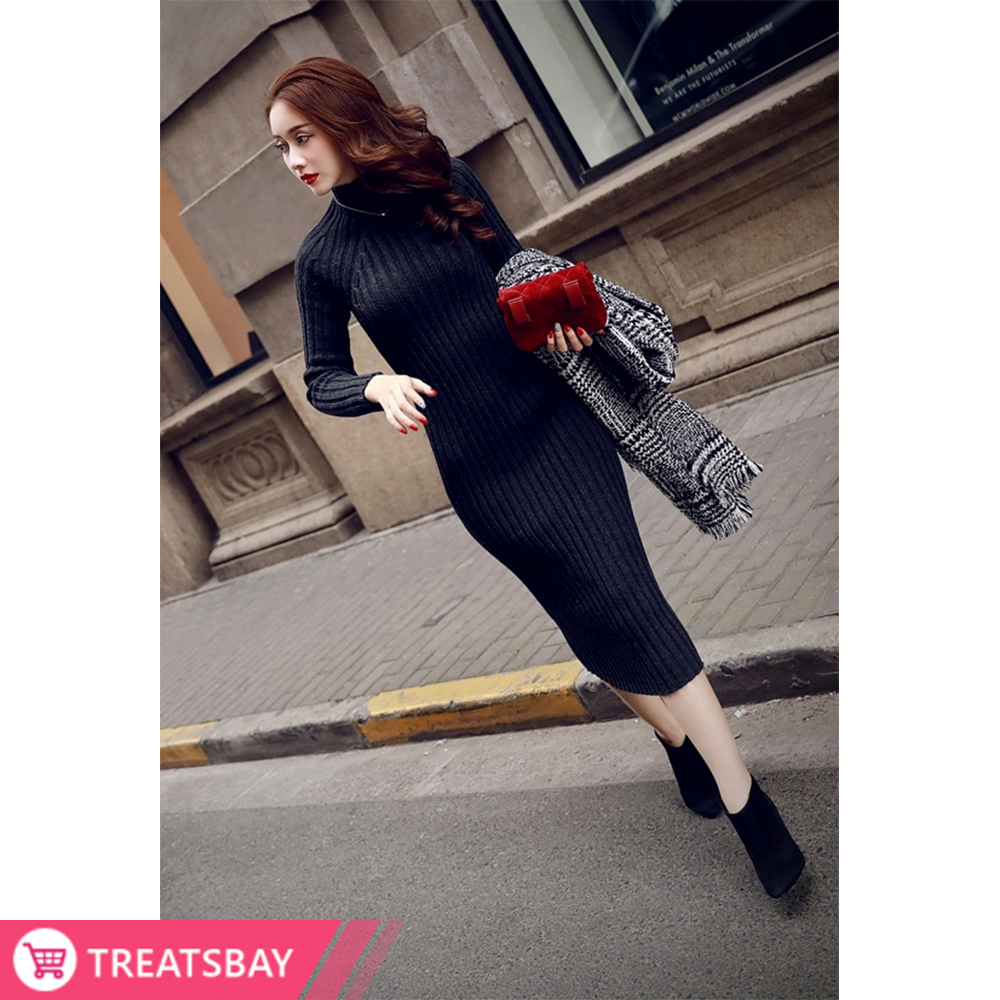 Knit High Neck Dress (Black)