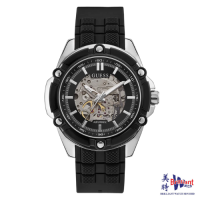 GUESS Silver Tone Case Black Silicone Men's Watch GW0061G1