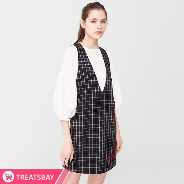 Embroidered Grid Dress