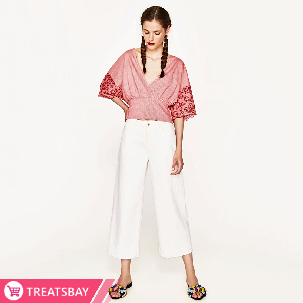 Embroidered Overlap Blouse