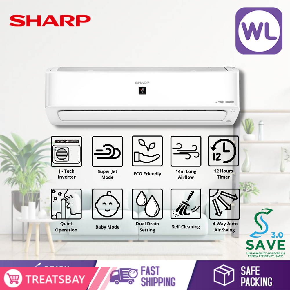 SHARP AIR CONDITIONER PLAMACLSUTER J-TECH INVERTER 1.0HP AHXP10YMD