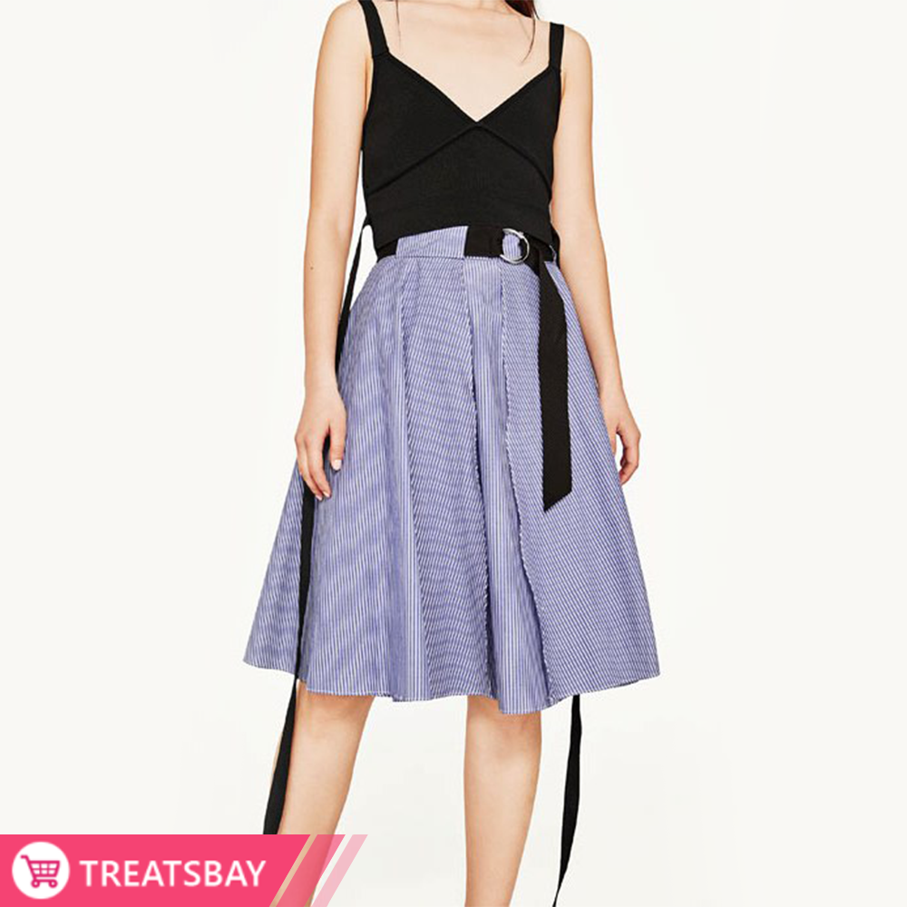 Stripe Skirt With Belt