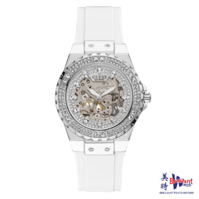GUESS Silver Tone Case White Silicone Women's Watch GW0040L1