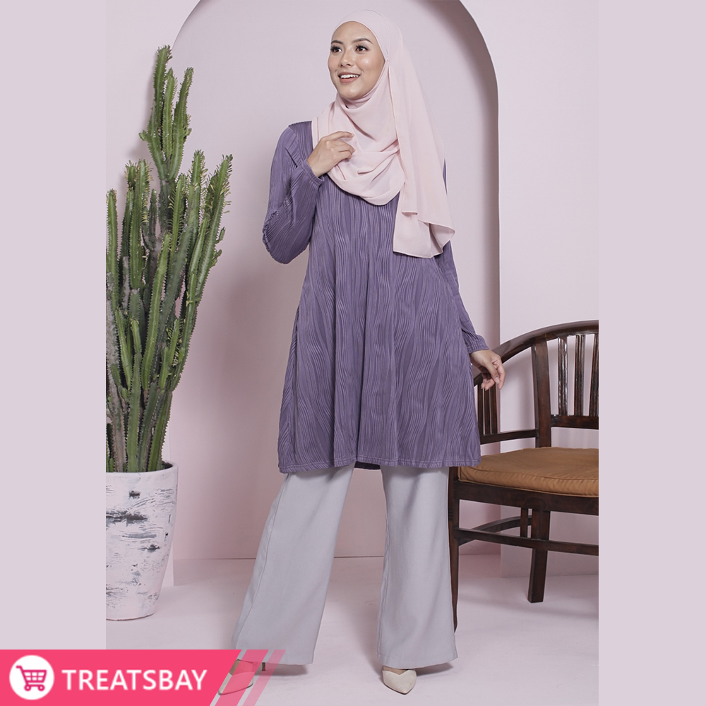 Ironless Textured Tunic Muslimah (Purple)