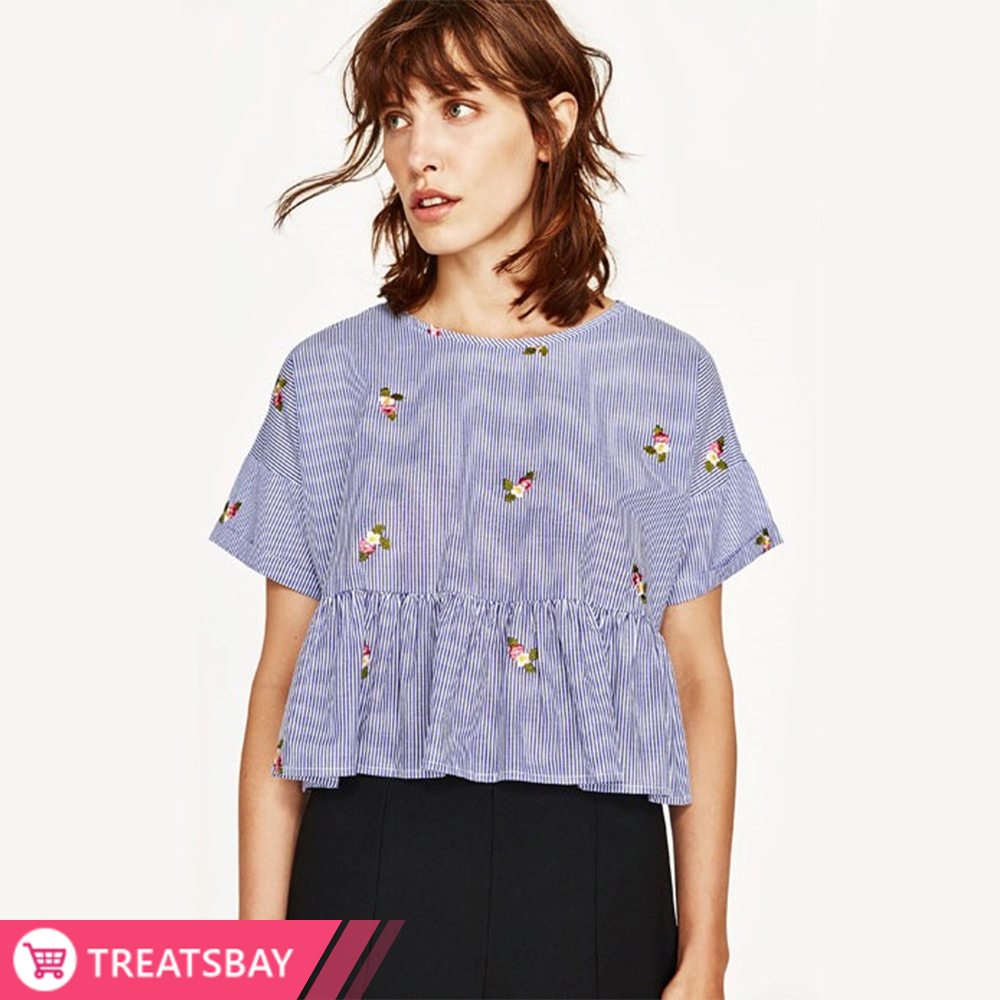 Embroidered Stripe Blouse