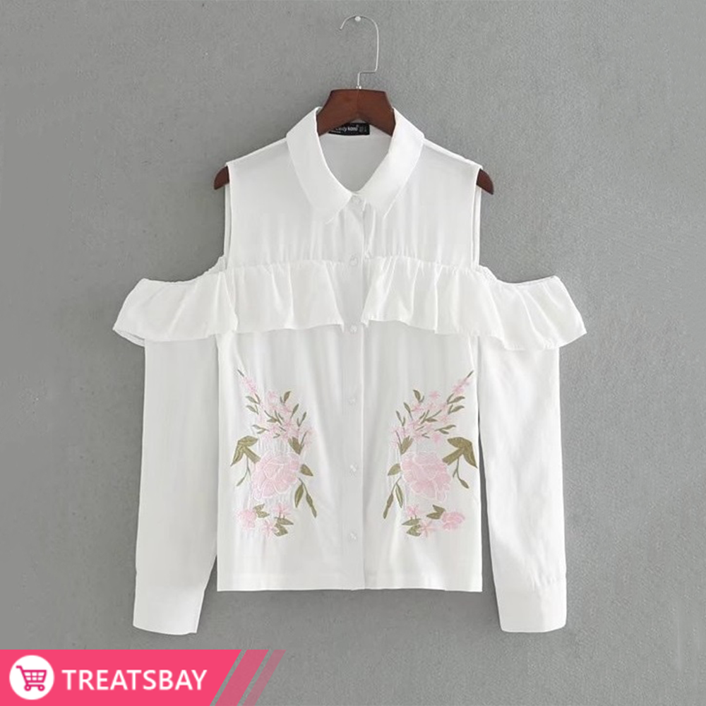 Cold Shoulder Embroidered Top
