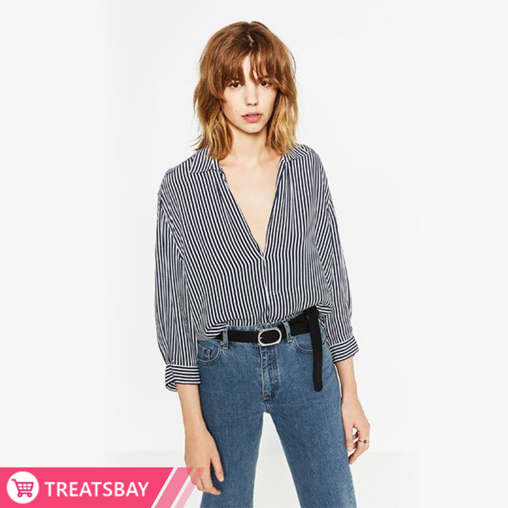 Stripe V-front Blouse