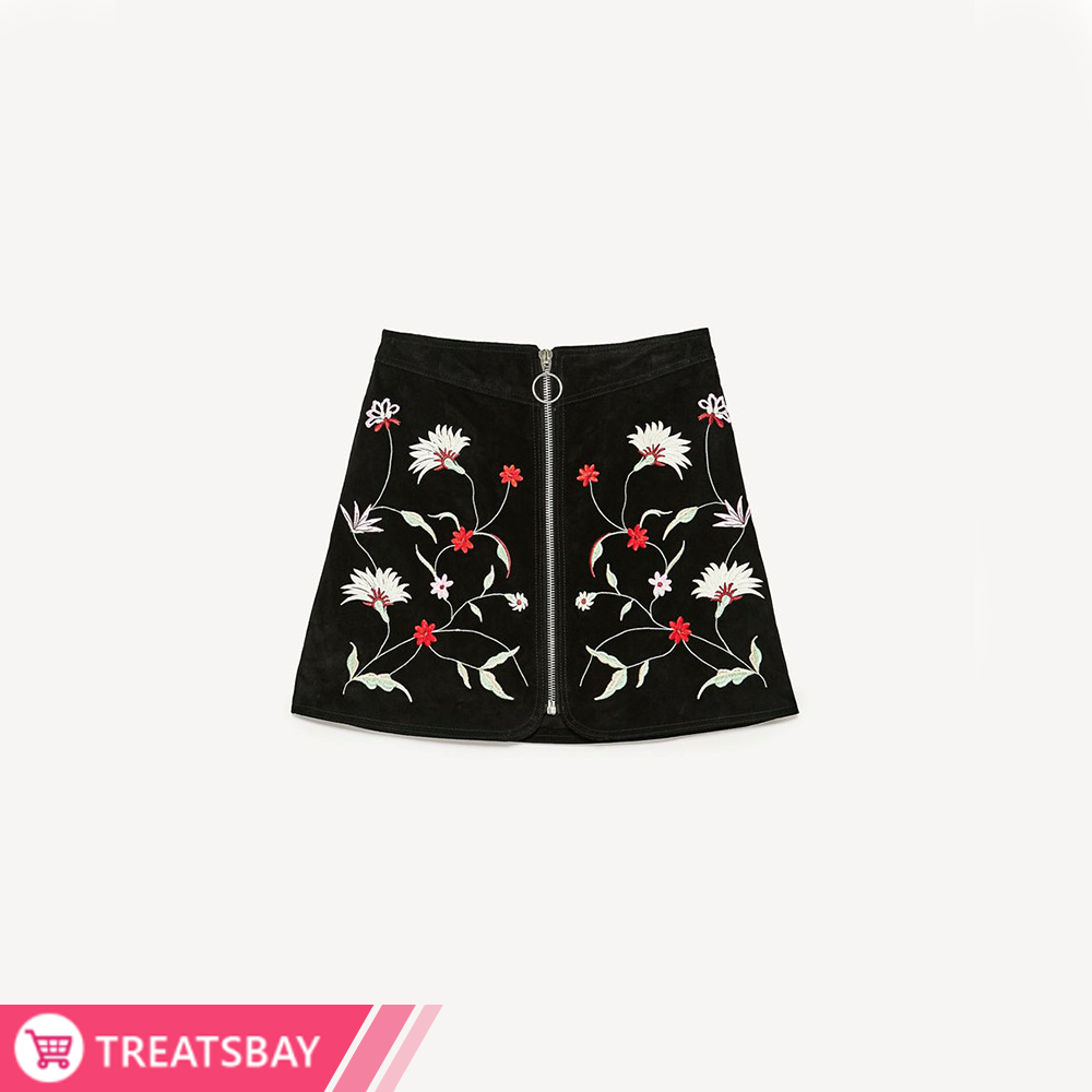 Embroidered Velvet Skirt